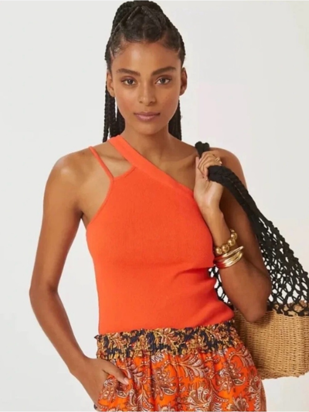 🍊 Maeve by Anthropologie orange one shoulder ribbed tank top